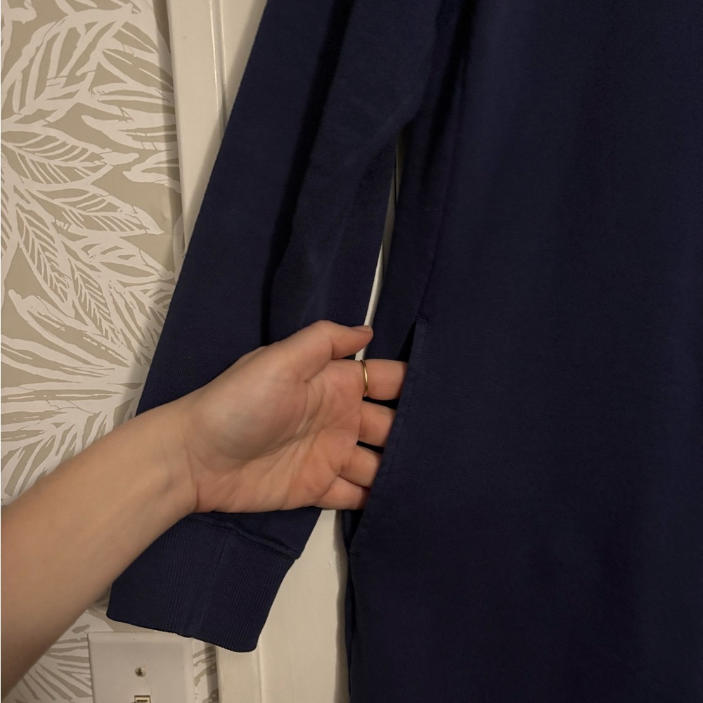 PACT® Organic Cotton Downtime Essential Long Sleeve Navy Sweatshirt Dress - Picture 8 of 9